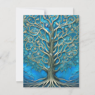 Carte De Remerciements Arbre floral bleu complexe de la vie Graphique