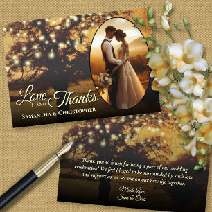Carte De Remerciements Arbre rustique avec lumière Mariage photo et note