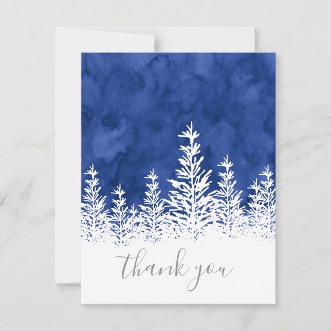 Carte De Remerciements Arbres couverts de neige Indigo Aquarelle (Devant)