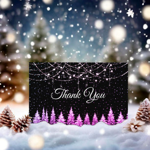 Carte De Remerciements Arbres roses chic lumières de Noël