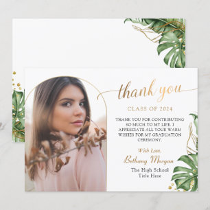Carte De Remerciements Arc d'or de verdure tropicale Graduation de la pho