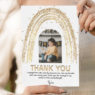 Carte De Remerciements Arc en or   Enfants Photo Anniversaire  