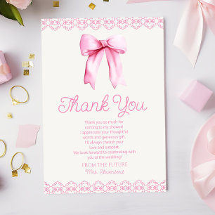 Carte De Remerciements Arc en ruban rose coquet pour la douche de la mari