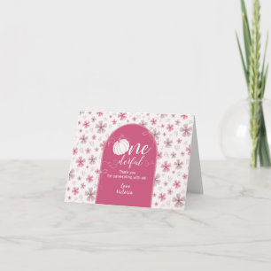 CARTE DE REMERCIEMENTS ARC ET RUBAN ROSE POUR FÊTE D'ANNIVERSAIRE DE FLEU