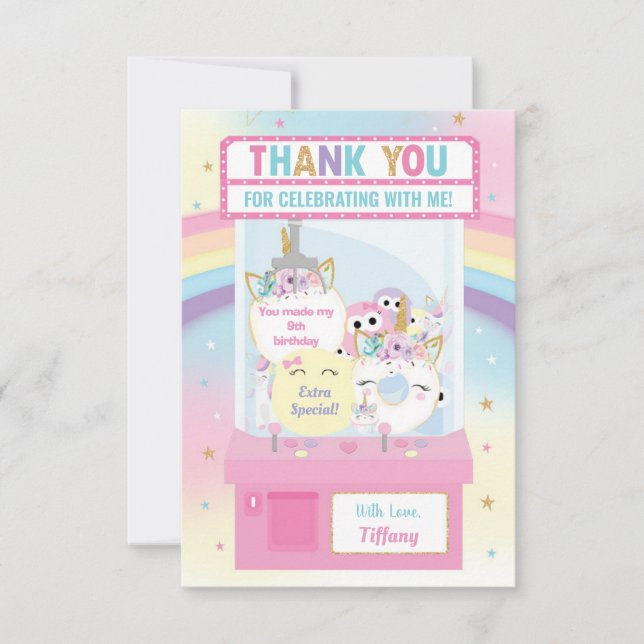 Carte De Remerciements Arcade Girl Anniversaire mignonne Claw rose (Devant)