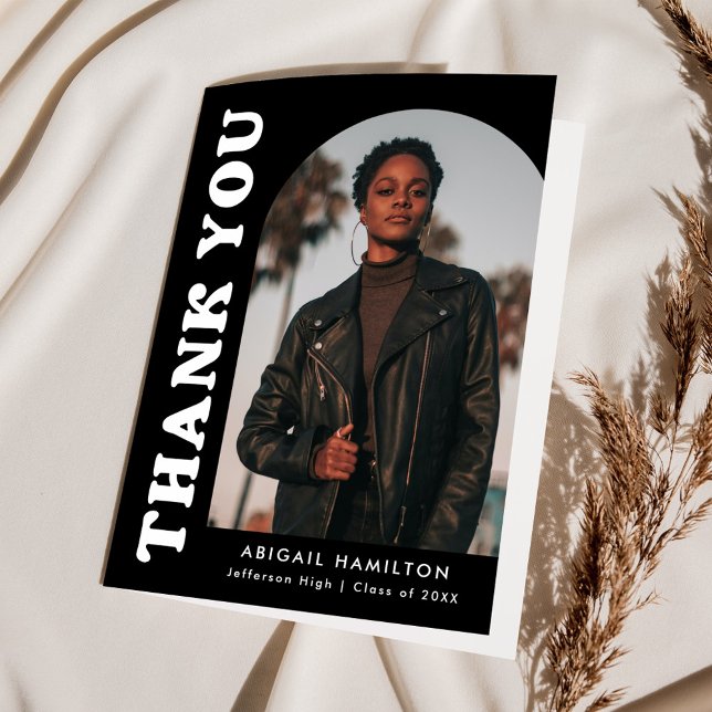 Carte De Remerciements Arche de décalage noir et blanc 4 photo Graduation (Créateur téléchargé)