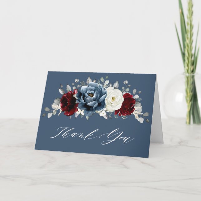 Carte De Remerciements Ardoise Burgundy Blanc Ivory Floral Mariage Th (Devant)