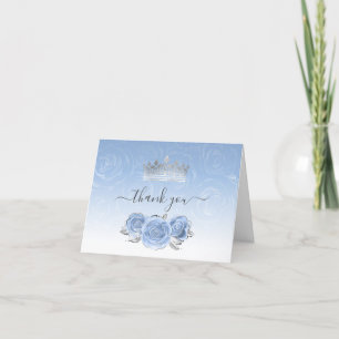 Carte De Remerciements Argent et Bébé Bleu Rose Aquarelle pliée