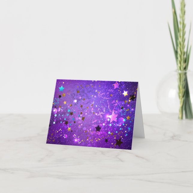 Carte De Remerciements Arrière - plan de feuille violet avec étoiles (Devant)