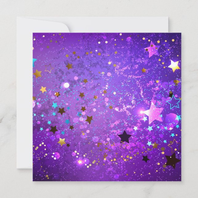 Carte De Remerciements Arrière - plan de feuille violet avec étoiles (Devant)