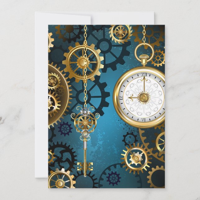 Carte De Remerciements Arrière - plan turquoise à vapeur avec Gears (Devant)