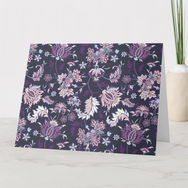 Carte De Remerciements Arrière - plan violet Big Floral Motif sans joint (Devant)