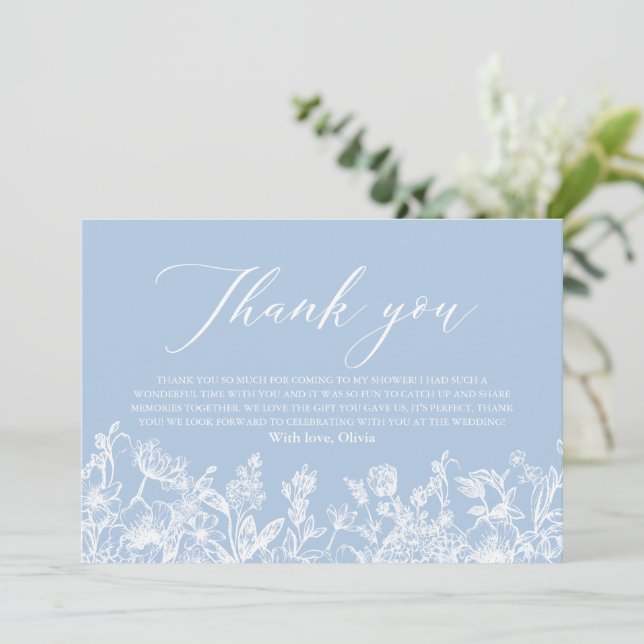 Carte De Remerciements Arrosage de mariage élégant et poussiéreux bleu fl (Debout devant)