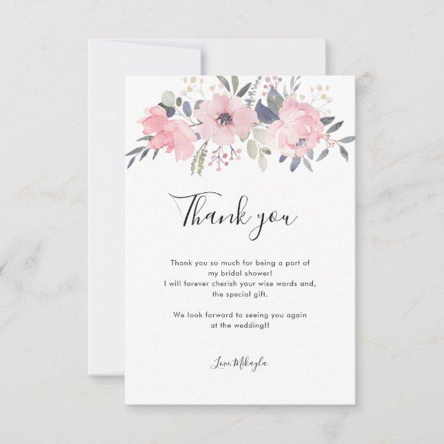 Carte De Remerciements Arrosement de mariage floral aquarelle rose (Devant)