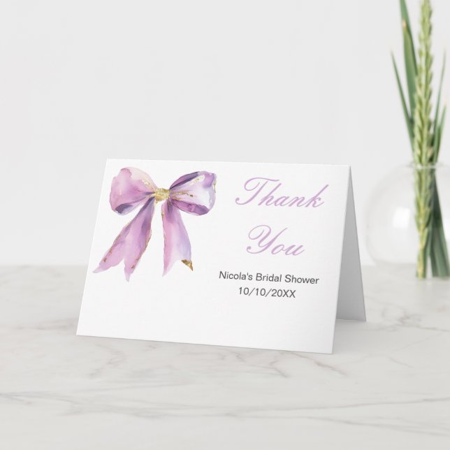 Carte De Remerciements Arrosoir de mariage à ruban coquette violet (Devant)