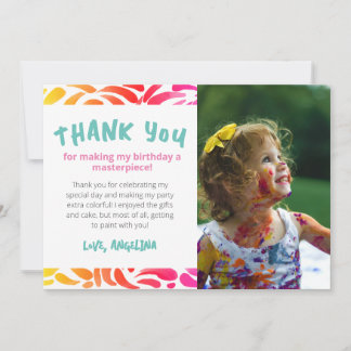 Carte De Remerciements Art coloré Thème de la fête de la peinture Fille A