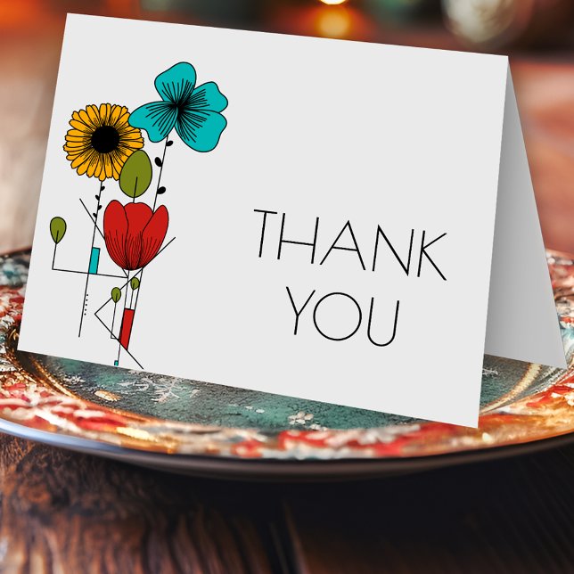 Carte De Remerciements Art contemporain Nouveau Floral Mariage (Créateur téléchargé)