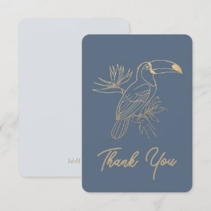 Carte De Remerciements Art Déco Filigrane Doré Toucan Manoir Gris Plat