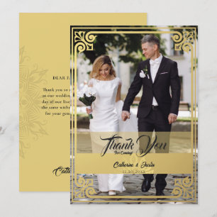 Carte De Remerciements Art Déco moderne Peacock Gold & Black Photo Mariag
