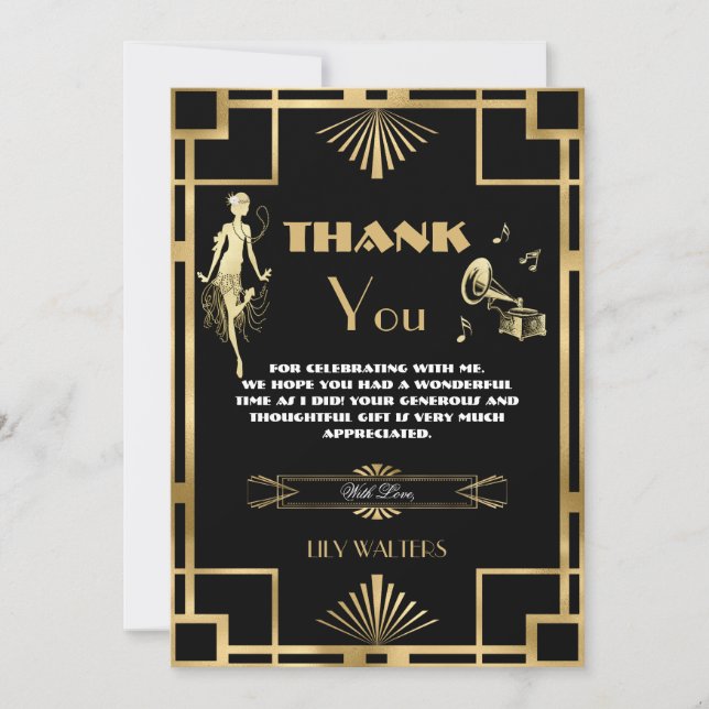 Carte De Remerciements Art Déco Nouveu Gatsby Années folles Anniversaire (Devant)