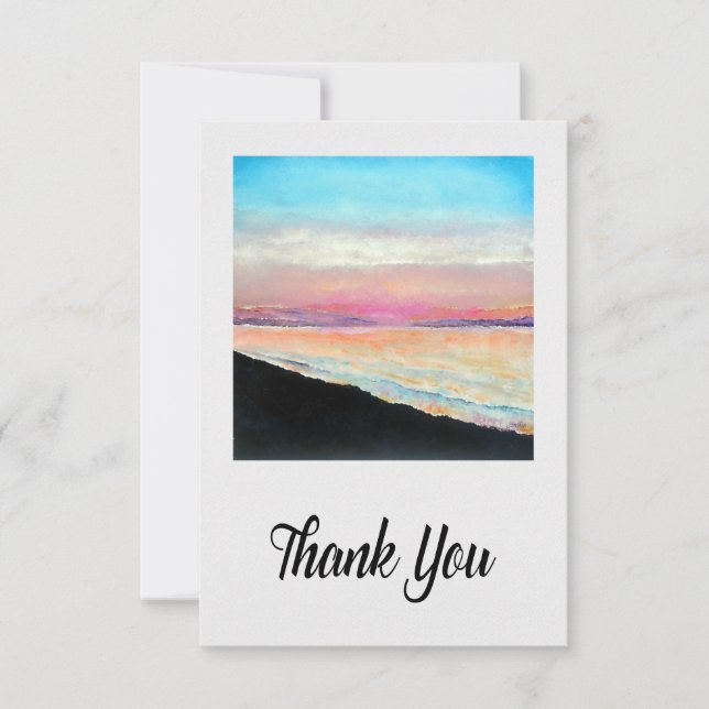 Carte De Remerciements Art du coucher de soleil peint rose de plage (Devant)