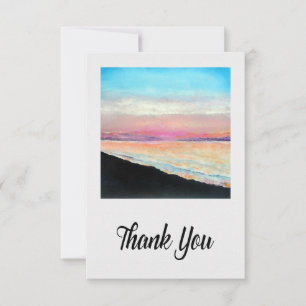Carte De Remerciements Art du coucher de soleil peint rose de plage