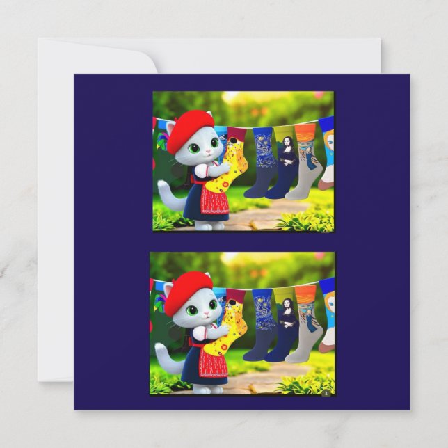 Carte De Remerciements Art Kitty Hanging Out Chaussettes Art (Devant)