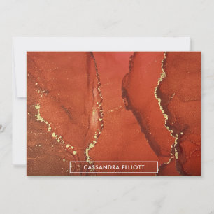 Carte De Remerciements Art Liquide Abstrait d'encre d'alcool rouge et or