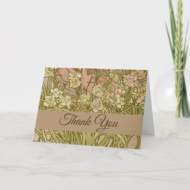 Carte De Remerciements Art Nouveau Alfonse Mucha fleurs d'oeillets floral (Devant)