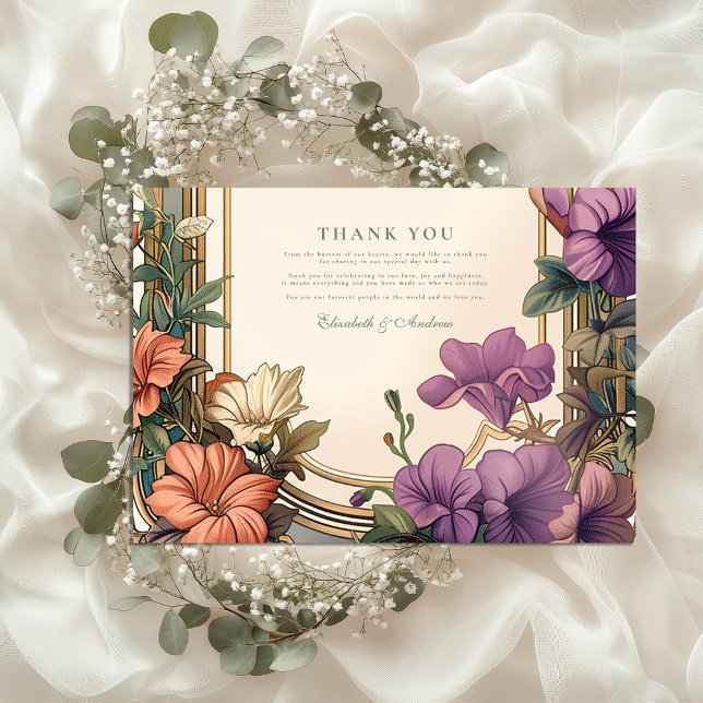 Carte De Remerciements Art Nouveau Arc d'or Mariage Floral (Créateur téléchargé)