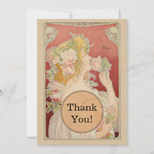 Carte De Remerciements Art Nouveau Belle Époque Dame Roses Livemont