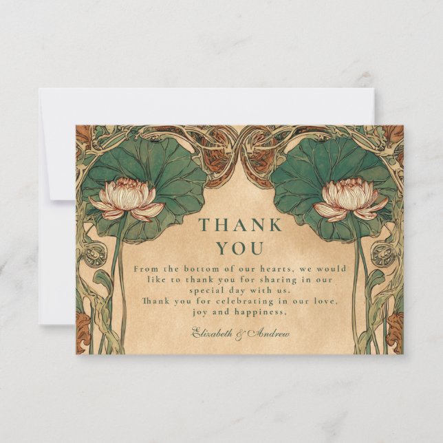 Carte De Remerciements Art Nouveau Lotus Floral Mariage (Devant)