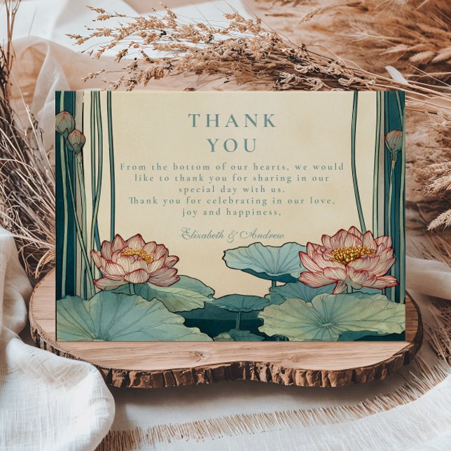 Carte De Remerciements Art Nouveau Lotus Floral Mariage (Créateur téléchargé)
