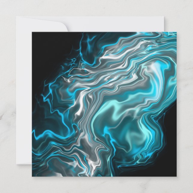 Carte De Remerciements Art numérique bleu et noir en satin soyeux (Devant)