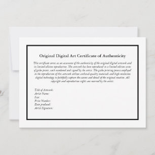 Carte De Remerciements Art numérique Imprimer certificat d'authenticité