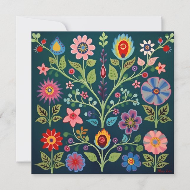 Carte De Remerciements Art populaire floral (Devant)