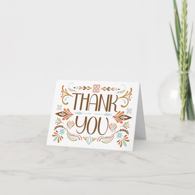 Carte De Remerciements Art populaire scandinave Automne couleurs Mariage (Devant)