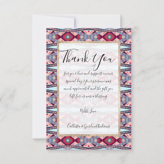 Carte De Remerciements Artsy bleu rose rouge natif Aztec Motif peint (Devant)