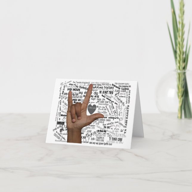 Carte De Remerciements ASL et différentes langues disant Je t'aime (Devant)
