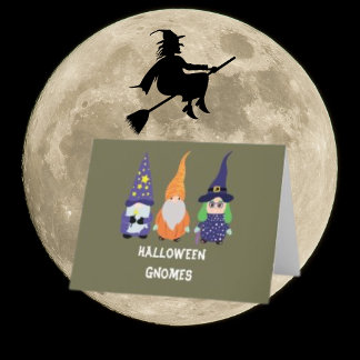 Carte De Remerciements Assistant Citrouille Sorcière Halloween Gnome Cart