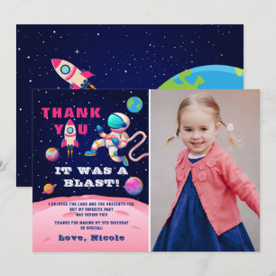 Carte De Remerciements Astronaut rose Espace extra-atmosphérique Photo d'