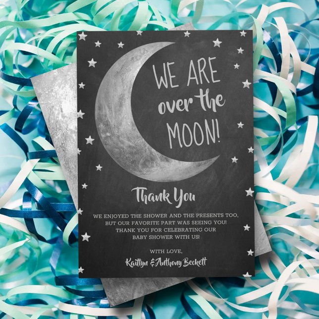 Carte De Remerciements Au-Dessus De La Lune | BABY SHOWER (Créateur téléchargé)