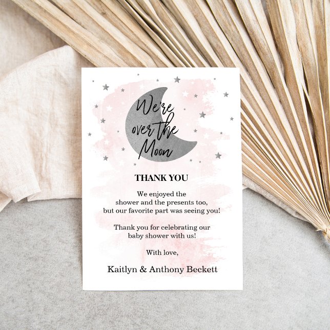 Carte De Remerciements Au-Dessus De La Lune | Baby shower filles (Créateur téléchargé)
