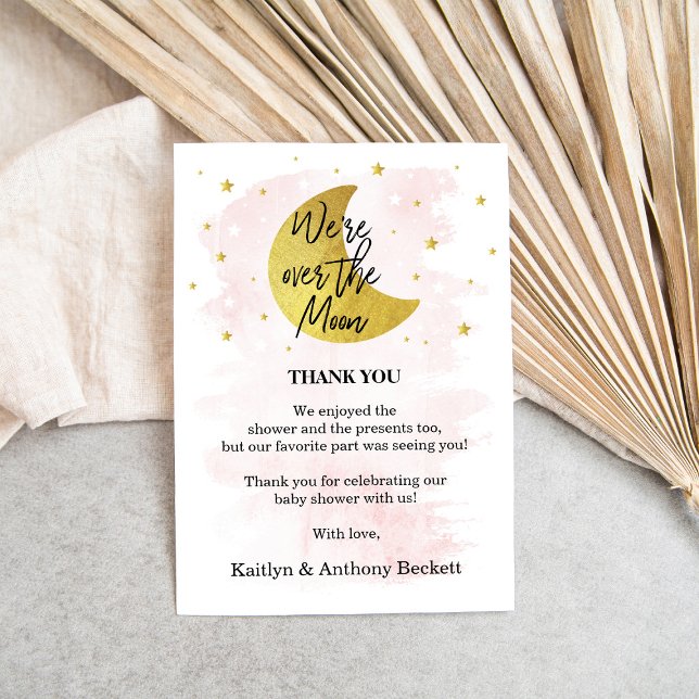 Carte De Remerciements Au-Dessus De La Lune | Baby shower filles (Créateur téléchargé)