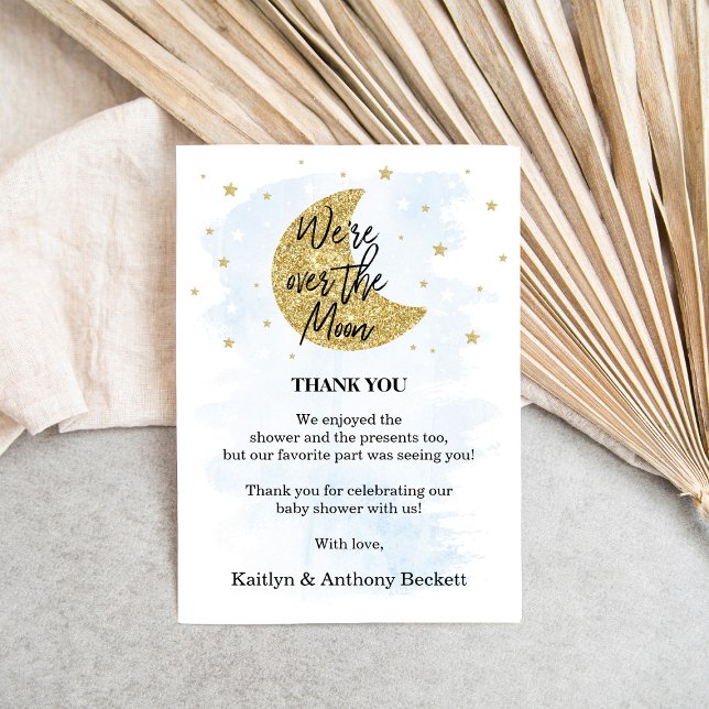 Carte De Remerciements Au-Dessus De La Lune | Baby shower Garçons (Créateur téléchargé)