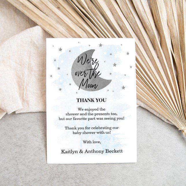 Carte De Remerciements Au-Dessus De La Lune | Baby shower Garçons (Créateur téléchargé)