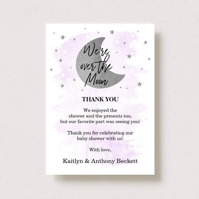 Carte De Remerciements Au-Dessus De La Lune | Baby shower neutre (Créateur téléchargé)