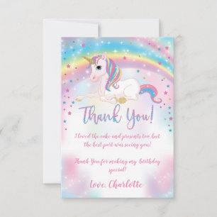 Carte De Remerciements Au-dessus de Rainbow Birthday Party Unicorn
