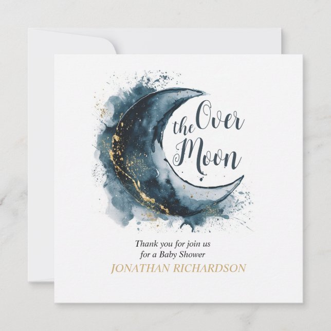 Carte De Remerciements Au-dessus du Baby shower bleu Moon Gold Stars (Devant)