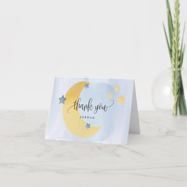 Carte De Remerciements Au-dessus du Baby shower personnalisé bleu lune (Devant)